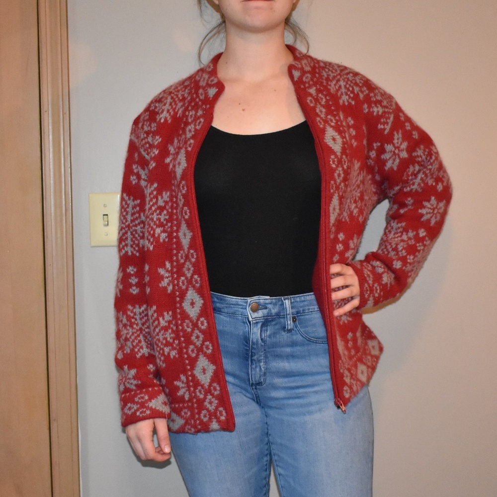 Skyr Vintage Zip Up Snowflake Angora Cardigan Sz L